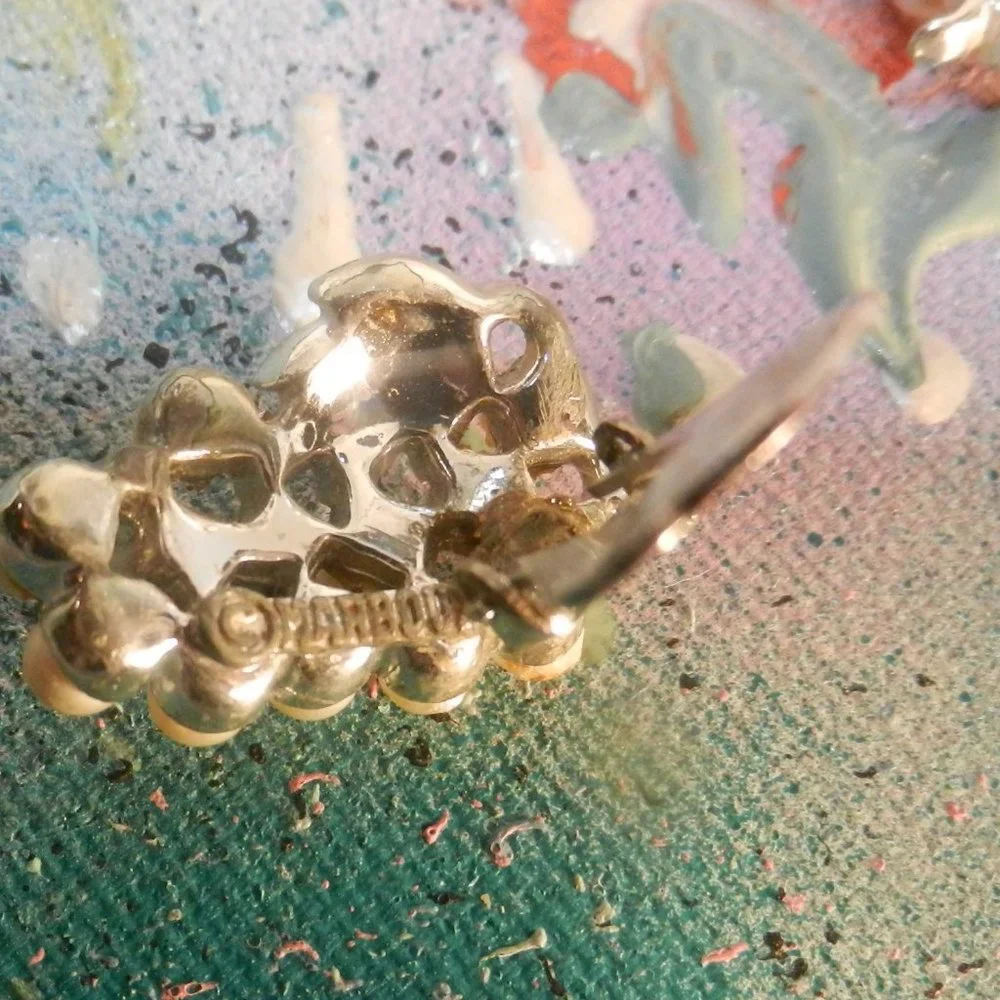 VTG Marboux Boucher clip earrings pearlcore faux pearl rhinestones grapes glam